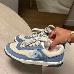 CHANEL Women's Blue and White Sneakers